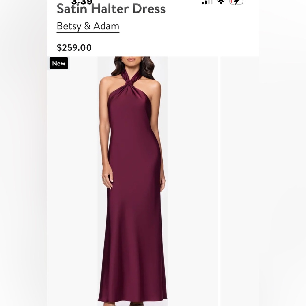 Betsy & Adam Satin Halter Dress — Burgundy wine size 10